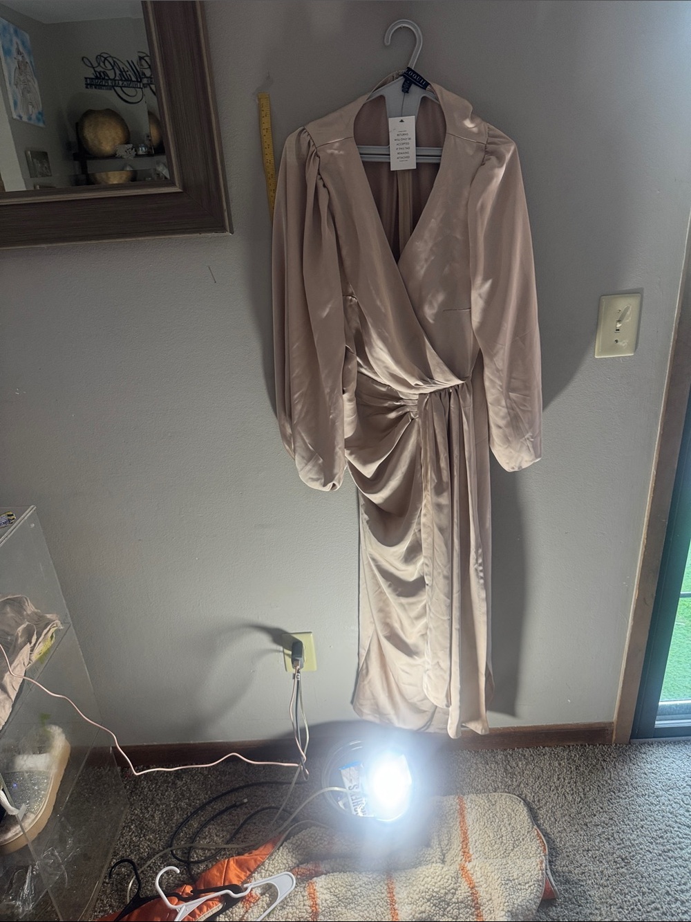 Eloquii Long-Sleeve Satin Wrap Dress in cream
